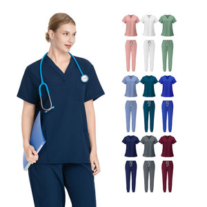 <span class=keywords><strong>Ensemble</strong></span> de tenues d'infirmière unisexe en tissu Spandex/Polyester, <span class=keywords><strong>prix</strong></span> bas, logo personnalisé, pantalon d'infirmière à 3 poches, multi-poches, stock disponible - Product Image 1
