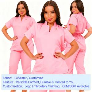 Abito da lavoro comodo da donna personalizzato da donna alla moda traspirante elastico da infermiera scrub uniforme realizzato in poliestere resistente - Product Image 3