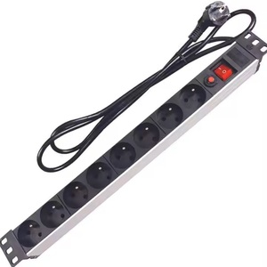 1U 19 inç 8 yollu liman ab/fransız tipi raf montaj PDU alüminyum/plastik aşırı yük koruyucu CE sertifikalı güç şeridi veri için - Product Image 1
