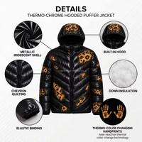 Veste Hydrochromique Réactive à la Chaleur, Manteau Doudoune Imprimé à Capuche qui Change de Couleur pour Temps Froid, Vente en Gros