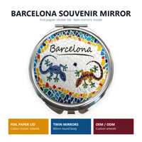 Großhandel Spanien Barcelona Zierlicher Taschen-Mini-Spiegel Souvenir Folienprägung Metall-Kompaktspiegel Individuell mit Verpackung