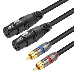 Pabrik 1.5M 2RCA Male To Dual XLR Female OFC AUX Kabel Audio Terlindung untuk Amplifier Mixer