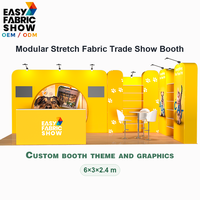 Stand d'exposition pour salon professionnel de produits pour animaux de compagnie, avec graphismes modifiables, 6 m de large, panneau en tissu imprimé par sublimation
