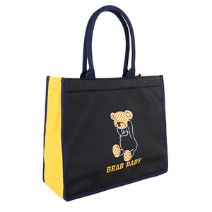 Bolsa de Lona con Diseño de Osito de Peluche a Cuadros Negro y Amarillo, Material 600D - Product Image 2