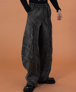 <span class=keywords><strong>Jeans</strong></span> Cargo da Uomo Personalizzati Oversize <span class=keywords><strong>con</strong></span> Design a Onde, <span class=keywords><strong>Pantaloni</strong></span> Svasati Effetto Usurato, Vita Elastica, Traspiranti, Lavabili, Stile Streetwear, ODM OEM - Product Image 3