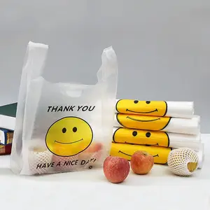 Wholesale cheap Plastic Carry T-shirt thank you smile face tshirt grocery plastic shopping bags supplier