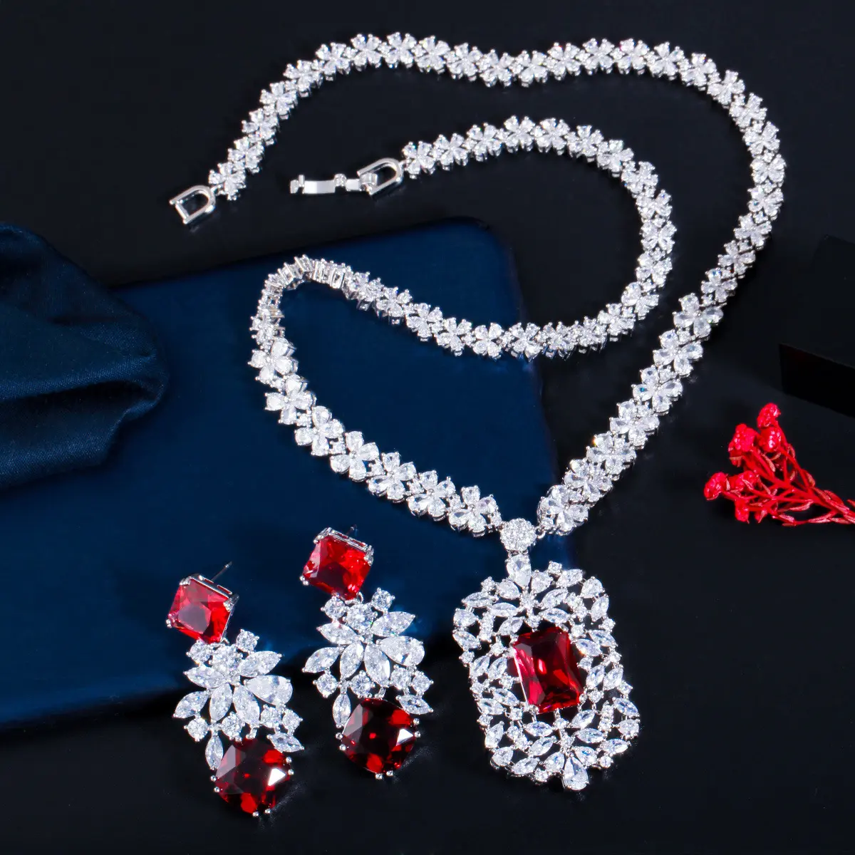 Luxury Crystal Cz Zircon Bridal Wedding Women Jewelry Sets Exquisite Cubic Zircon Wedding Jewelry Set