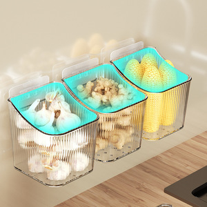 Panier de rangement mural pour cuisine, pour ail, gingembre, oignons verts, sans perçage, rectangulaire, lot de 3 - Product Image 3