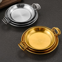 Plateau rond en acier inoxydable personnalisé pour restaurant avec poignée, fond plat, plateau de service pour en-cas, poulet frit, frites