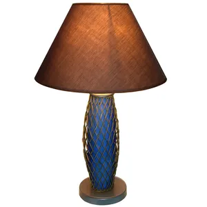 Mode moderne rattan glas tisch lampe licht mit stoff schatten für hotel home dekorative nordic stylehouse innen lichter