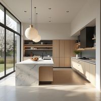 CBMMart Armoire de cuisine moderne design style italien Armoire de cuisine de luxe avec îlot et comptoir en marbre Armoires de cuisine