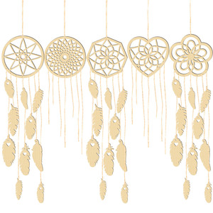 Attrape-rêves mural en bois, style bohème, lot multi-pièces, design ajouré en buis, pendentif décoratif de forme circulaire - Product Image 1