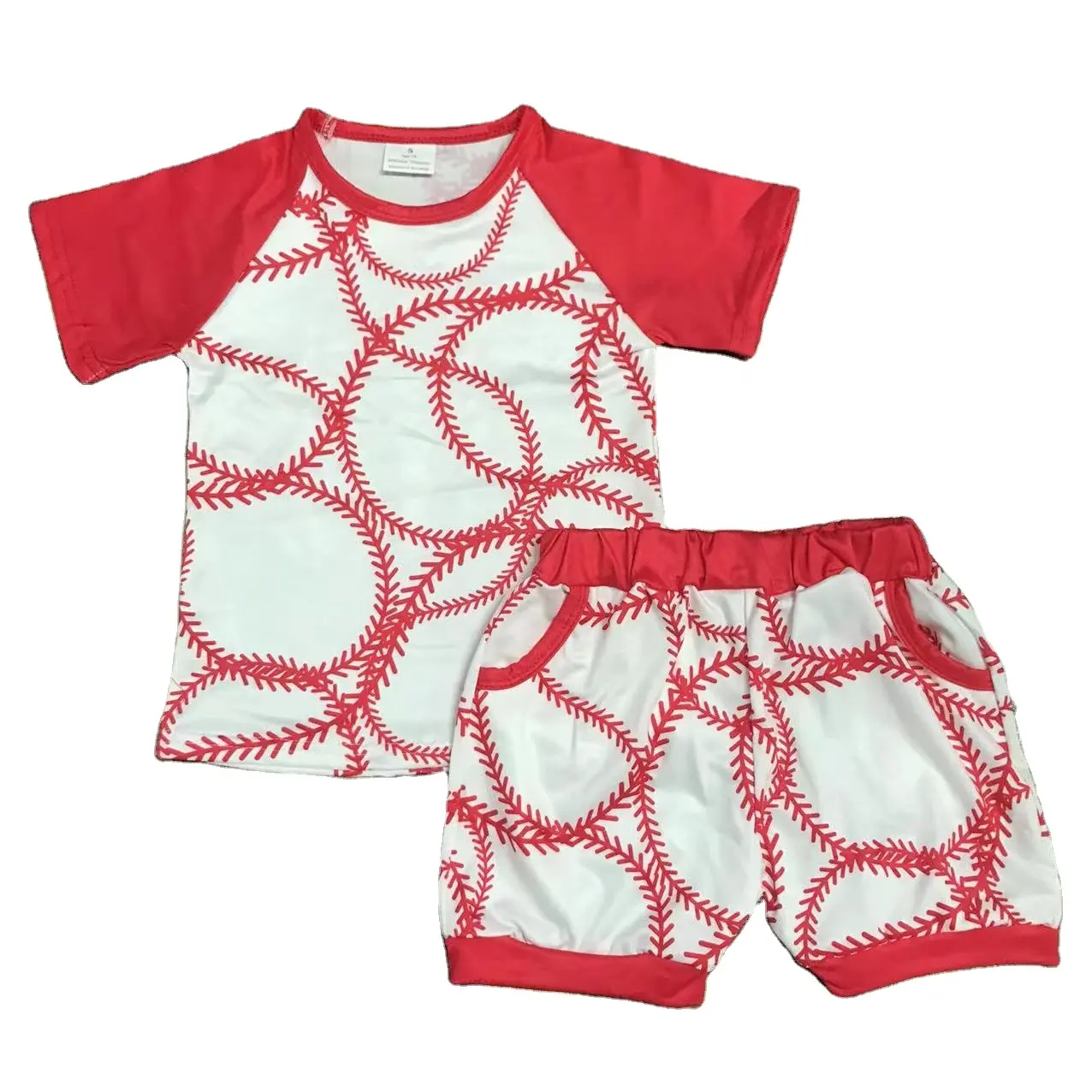 Summer top with shorts two piece girls boutique baby wholesale short sleeves red baseball kids clothing set