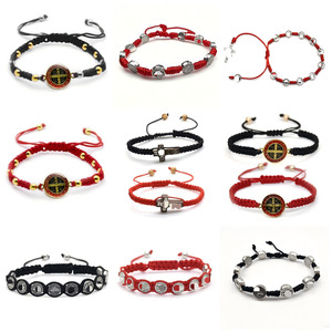 Handmade Chinese Knot <b>Red</b> Black Rope <b>Bracelet</b> Alloy Tibetan Silver Cross Unisex Gift Jewelry Woven Bead <b>Bracelet</b> - Product Image 1