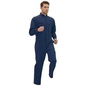 Men's Navy Blue Polyester Work Coverall Breathable Industrial Uniform Long Sleeve Full Zip Front Pocket Design Made Bangladesh - Product Image 1