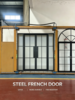 Porte double française moderne en acier résistant au vent, soudée, avec verre antivol, ouverture latérale électrique, étanche, en acier inoxydable