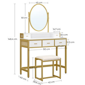 <span class=keywords><strong>VASAGLE</strong></span> Table <span class=keywords><strong>de</strong></span> maquillage <span class=keywords><strong>de</strong></span> luxe dorée avec miroir et chaise Tocador <span class=keywords><strong>De</strong></span> Maquillaj Table <span class=keywords><strong>de</strong></span> maquillage <span class=keywords><strong>Coiffeuse</strong></span> <span class=keywords><strong>Ensemble</strong></span> - Product Image 3