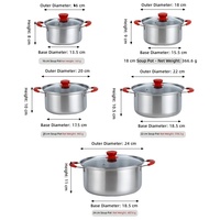 Ensemble de casseroles de cuisine en acier inoxydable de 10 pièces de haute qualité avec couvercles en verre