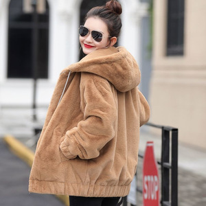 Women Fleece Hooded Jacket Gray Loose Fit Winter Coat With Pocket Warm Plus Size - Product Image 2