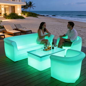Juego de sofá seccional moderno con luz Led, juego de sofá y mesa de hotel de plástico iluminado que cambia de Color Rgb - Product Image 4