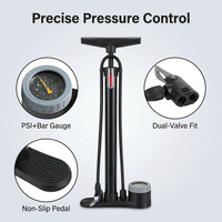 Pompe à air manuelle portable Jinta 100 PSI pour vélo de montagne avec manomètre, compatible avec les valves Presta/Schrader réversibles
