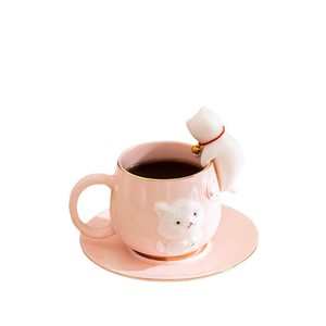 Grazioso Set Tazza e Piattino in Ceramica, Tazza per Colazione di Piccole Dimensioni, Design Estetico, Tazza <span class=keywords><strong>da</strong></span> Tè <span class=keywords><strong>Rosa</strong></span> - Product Image 5