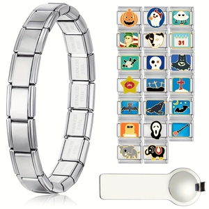 <span class=keywords><strong>LAMOON</strong></span> Breloques italiennes simples et délicates pour la fabrication de bracelets, motifs Halloween : Hibou noir, Étoile, Lune, Chauve-souris, Fantôme, en acier inoxydable, DIY - Product Image 1