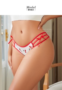 Nuevo diseño de punto para todos los días transpirable cómodo de tiro bajo lindo Color sólido Estampado de cereza cinta fina Lazo Rojo bragas de mujer - Product Image 2