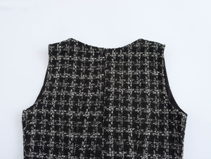 QSY 2025 Sq Are Collar <span class=keywords><strong>B</strong></span> Ttons <span class=keywords><strong>P</strong></span> Patrón a cuadros Color negro Sin mangas Cas Al Fashion Ladies Tweed Maxi Dress - Product Image 6