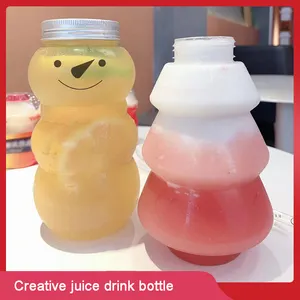 Bouteille de miel en plastique 500ml, jus de dessin animé PET mignon, en forme d'arbre de noël, bouteille de boisson au lait, pour enfants