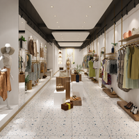 Aménagement complet de boutique de vêtements pour femmes, présentoir mural pour vêtements, support de présentation sur piédestal en bois