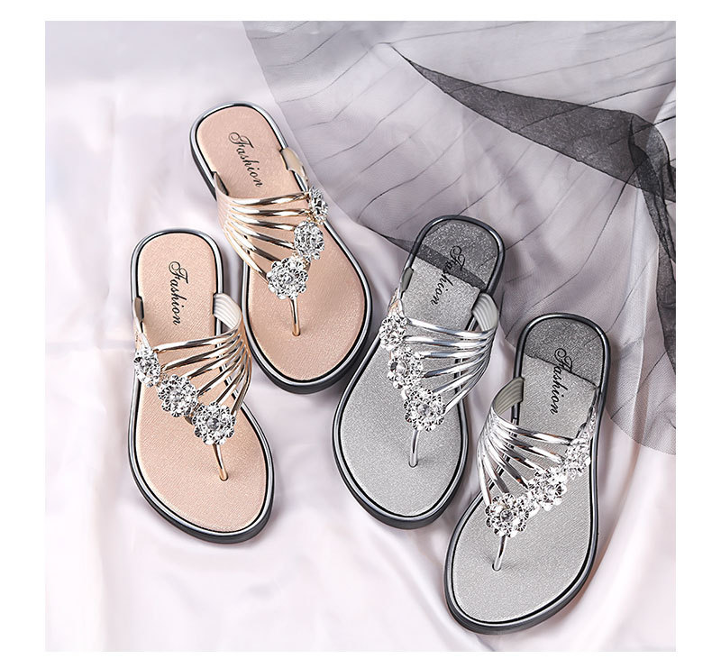 New Design Flat Sandals Shoes Rhinestones Slides Shoes Ladies PVC Sandals Slippers for Women