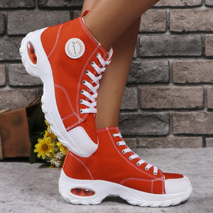 Chaussures décontractées pour femme à plateforme compensée haute en toile orange - Product Image 3