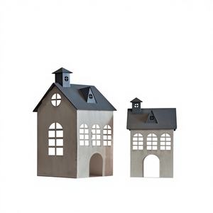 Faroles de Metal con Diseño Moderno para Casas de Pueblo, Acabado Blanco Gris, Portavelas con Forma de Cabaña, Decoración Navideña para el Hogar - Product Image 1