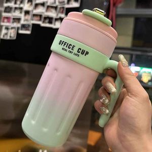 Office <b>Cup</b> Stainless Steel Tumbler With Lid Pink Gradient Design Thermal Insulation 12-24 Hours For Office Use - Product Image 3