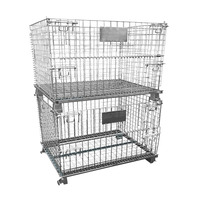 Conteneur pliable en treillis métallique robuste en acier zingué pour entrepôt avec 4 roues