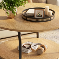 Table basse ronde à 2 niveaux avec plateau en bois et structure en métal, table basse moderne industrielle pour salon