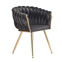 Chaise de salle à manger latérale tapissée par cuisine de salon d'accent de tissage de main de vague de bras noir avec la jambe en métal noir