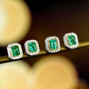Pendientes de Esmeralda Verde de Laboratorio de 0.4CT para Mujer, Joyería de Moda, Esmeralda Colombiana, Oro de 14K y 18K, Joyería Fina, Pendientes de Botón, Regalo - Product Image 1