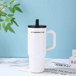 Vacuum <b>Coffee</b> Travel <b>Cup</b> 710ml Stainless Steel Tumbler <b>with</b> Portable Handle Lid and Reusable <b>Straw</b> - Product Image 1