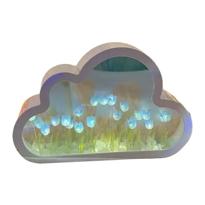 DIY 수제 튤립 꽃 야간 조명 낭만적 인 튤립 야간 램프 거울 빛나는 튤립 램프 침실