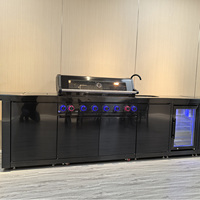 Cuisine extérieure personnalisée de luxe en acier inoxydable noir îlot barbecue avec réfrigérateur Style Premium