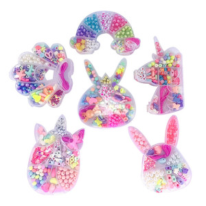 Children's Loose Beads Unicorn Shell Rainbow Plastic Resin Box Colorful DIY Kids Necklace Bracelet Beads for Jewelry Making Kit