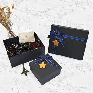 Фабричная упаковочная коробка черные бумажные коробки для подарочных наборов с лентой
