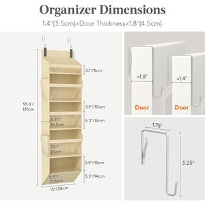 Organisateur à suspendre sur la porte, 9 poches, beige, tissu non tissé, rangement pour bébé, pour chambre de bébé - Product Image 2