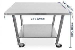 Commercial Kitchen Equipment <b>Work</b> <b>Table</b> 2 Tier with Wheels Adjustable Legs Commercial Kitchen Prep <b>Table</b> Heavy Duty - Product Image 4