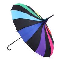Parapluie pagode arc-en-ciel personnalisé avec logo OEM, 16 baleines, résistant à l'eau, poignée à crochet, parasol soleil/pluie pour femme, accessoire de mode et de photographie
