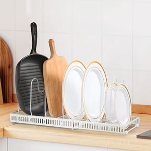 Organizador de Ollas y Sartenes Expandible Moderno de 3 Niveles, Ajustable, Ecológico, de Hierro, para Almacenamiento en Gabinetes, Platos y Utensilios de Cocina - Product Image 1