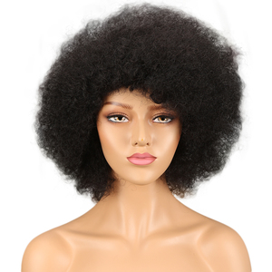 Pelucas de cabello humano Afro para <span class=keywords><strong>mujer</strong></span>, pelucas de cabello humano rizado Afro rizado de color marrón Rubio de 14 pulgadas, pelucas de cabello brasileño Remy 100% - Product Image 2