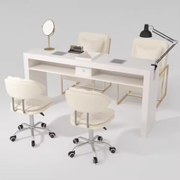 Mobilier de Luxe pour Salon de Manucure : Table Double et Chaises, Vente en Gros Usine, Professionnel, Salon de Beauté en Bois Style Mid-Century Moderne